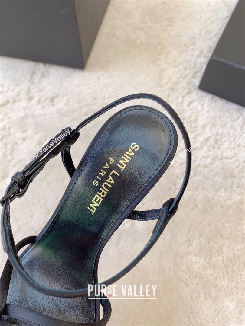 Saint Laurent Heel 10cm clara sandals in crepe satin 742236 Black 2024 (kaola-24010801)