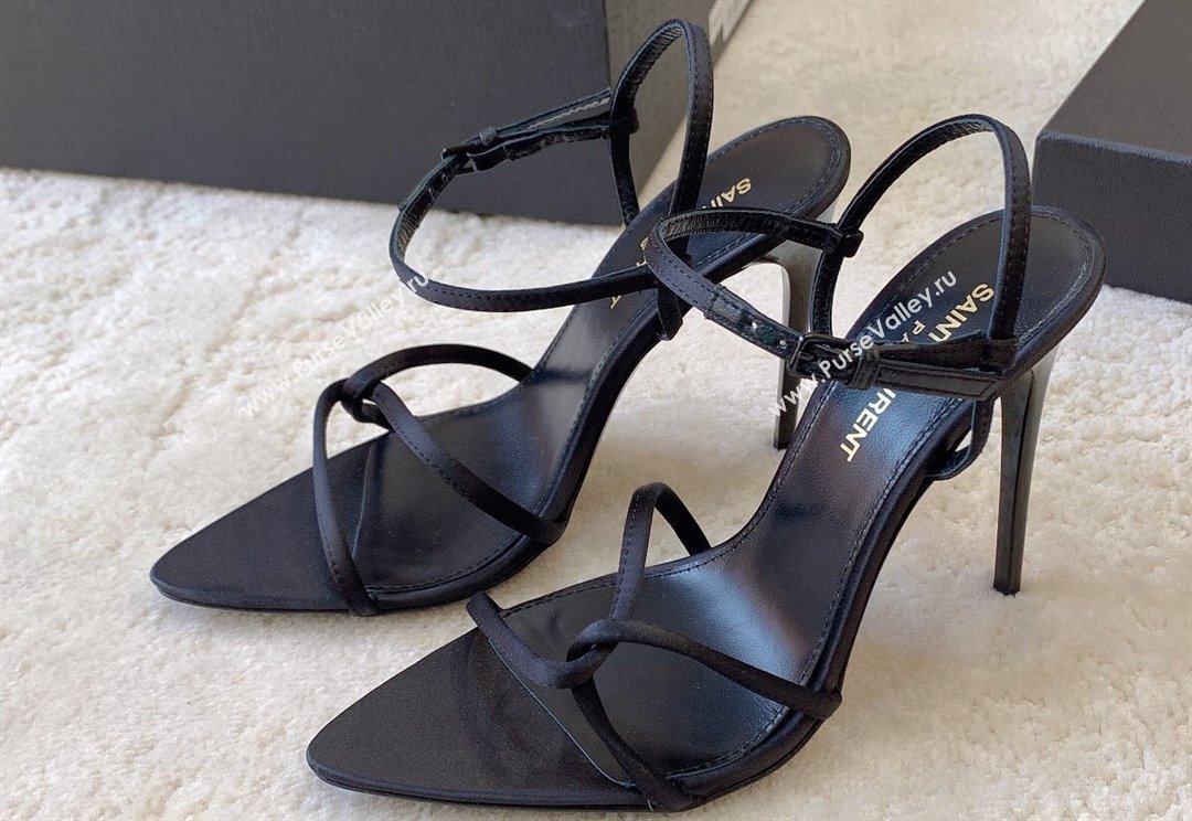 Saint Laurent Heel 10cm clara sandals in crepe satin 742236 Black 2024 (kaola-24010801)