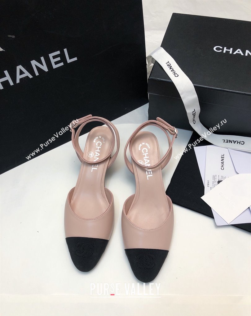 Chanel Heel 4cm Lambskin Grosgrain Slingbacks G45370 Beige 2024 (modeng-24010417)