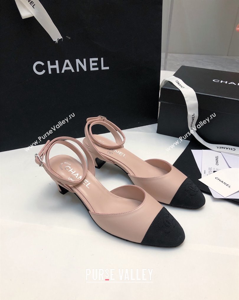 Chanel Heel 4cm Lambskin Grosgrain Slingbacks G45370 Beige 2024 (modeng-24010417)