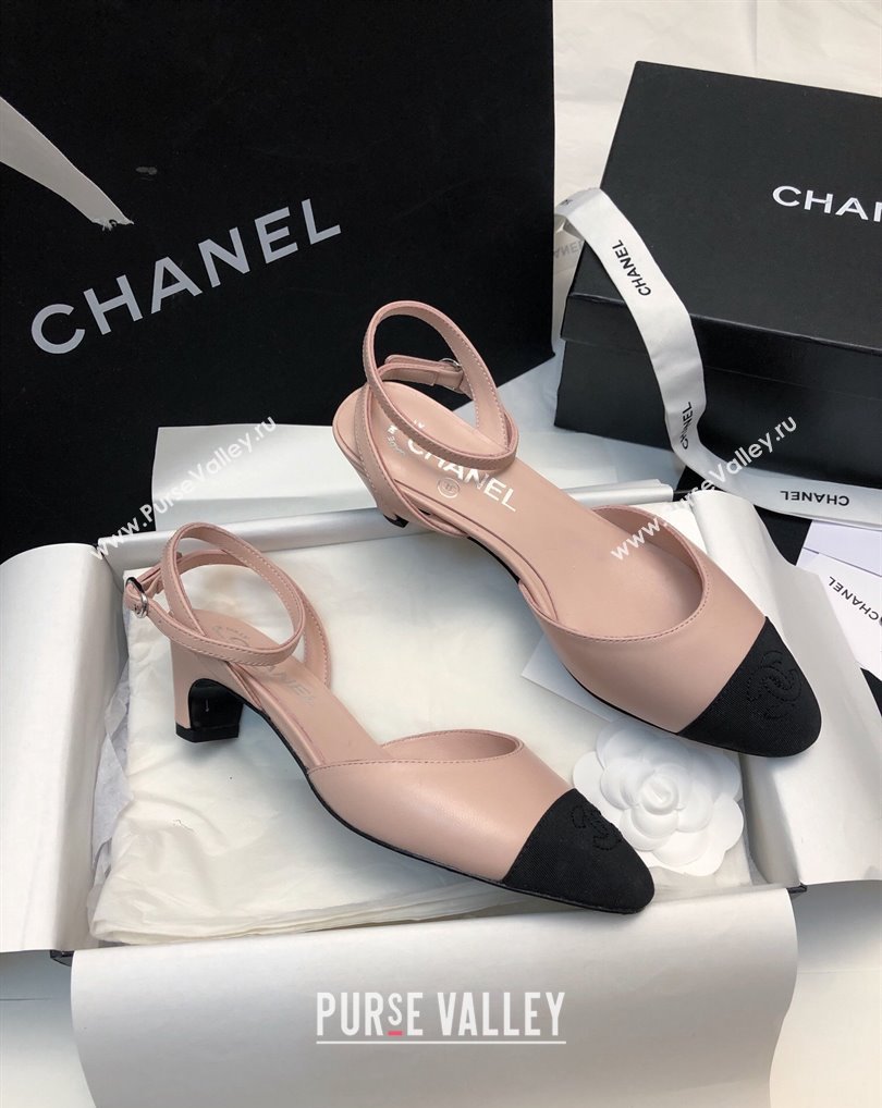 Chanel Heel 4cm Lambskin Grosgrain Slingbacks G45370 Beige 2024 (modeng-24010417)