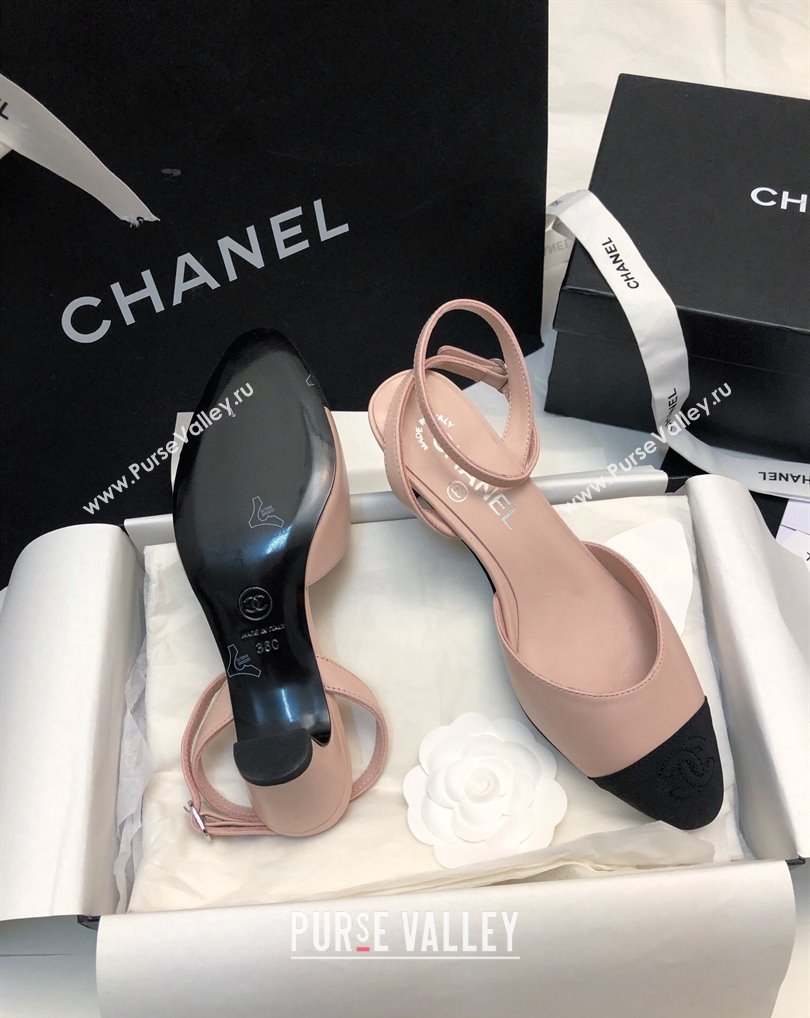 Chanel Heel 4cm Lambskin Grosgrain Slingbacks G45370 Beige 2024 (modeng-24010417)