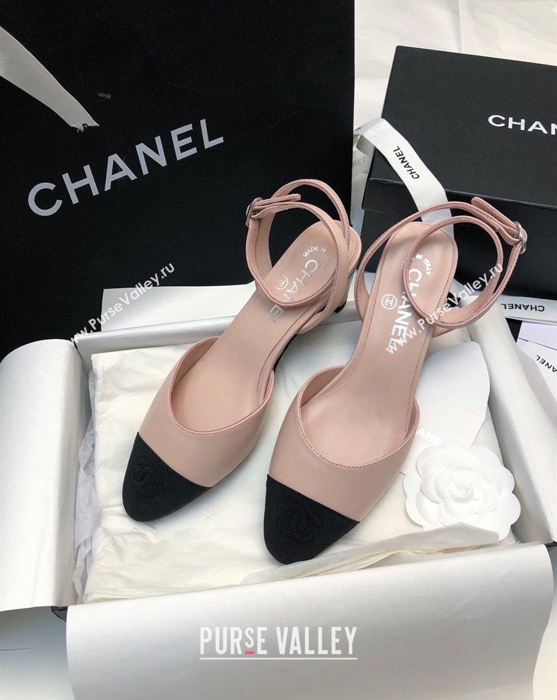 Chanel Heel 4cm Lambskin Grosgrain Slingbacks G45370 Beige 2024 (modeng-24010417)