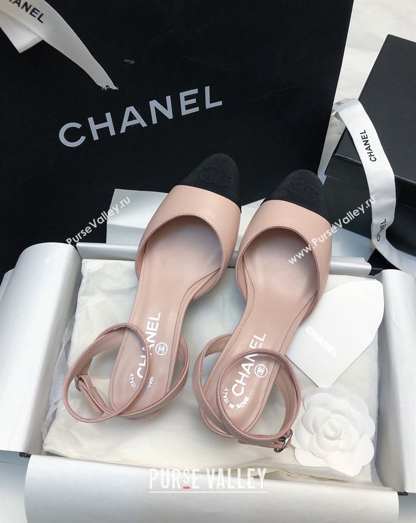 Chanel Heel 4cm Lambskin Grosgrain Slingbacks G45370 Beige 2024 (modeng-24010417)