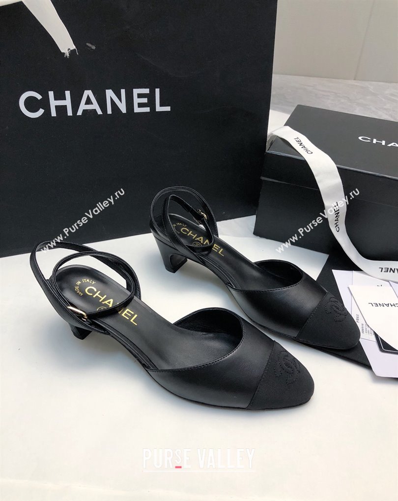 Chanel Heel 4cm Lambskin Grosgrain Slingbacks G45370 Black 2024 (modeng-24010415)
