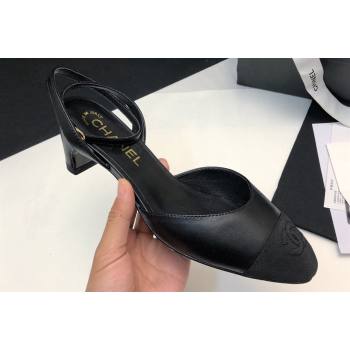 Chanel Heel 4cm Lambskin Grosgrain Slingbacks G45370 Black 2024 (modeng-24010415)