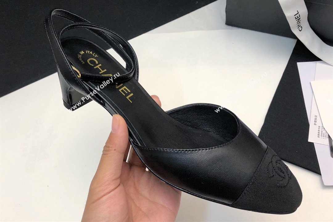 Chanel Heel 4cm Lambskin Grosgrain Slingbacks G45370 Black 2024 (modeng-24010415)