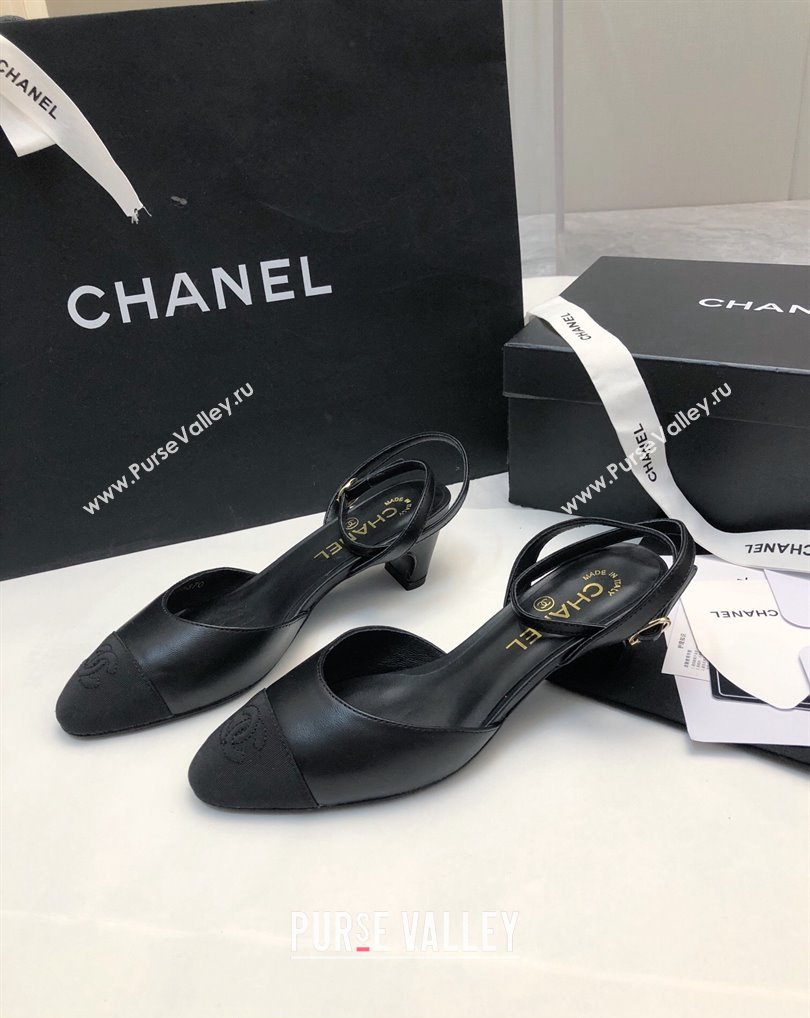 Chanel Heel 4cm Lambskin Grosgrain Slingbacks G45370 Black 2024 (modeng-24010415)