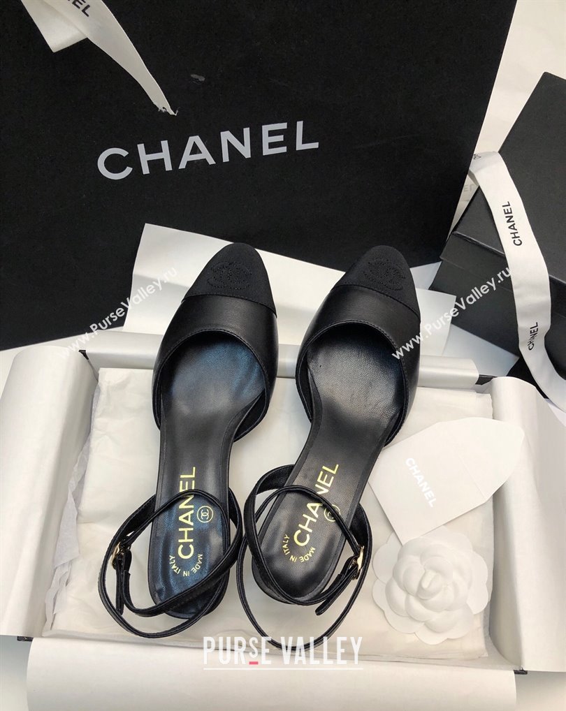 Chanel Heel 4cm Lambskin Grosgrain Slingbacks G45370 Black 2024 (modeng-24010415)