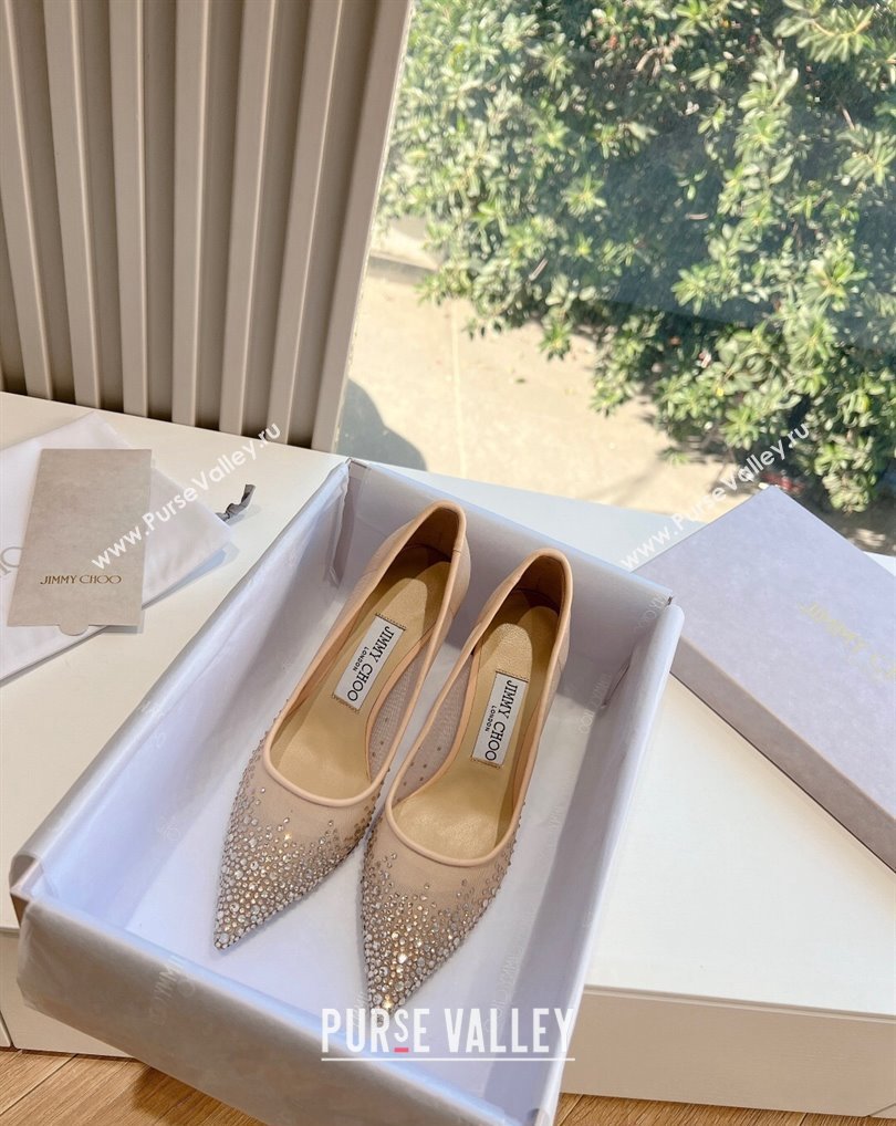 Jimmy Choo High Heel Love 85 Mesh Pointed-Toe Pumps Nude with Degrade Crystals 202 (kaola-24010604)