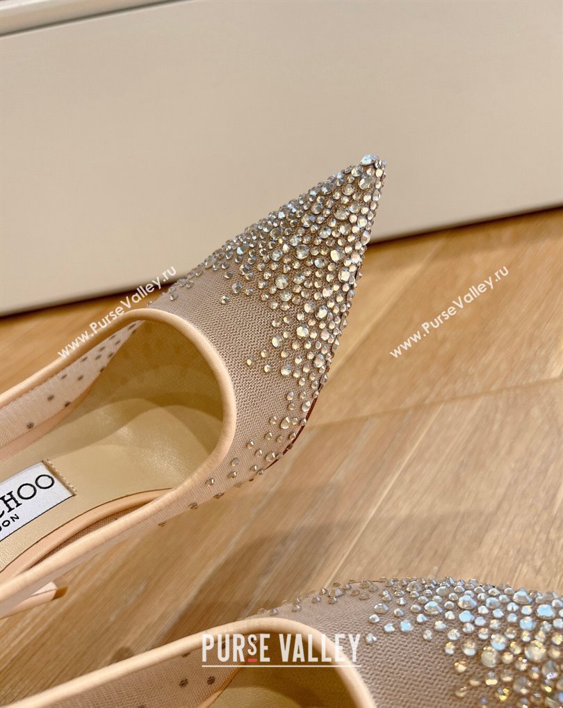 Jimmy Choo High Heel Love 85 Mesh Pointed-Toe Pumps Nude with Degrade Crystals 202 (kaola-24010604)