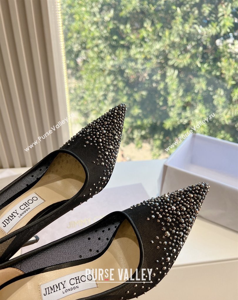 Jimmy Choo High Heel Love 85 Mesh Pointed-Toe Pumps Black/Silver with Degrade Crystals 2024 (kaola-24010602)