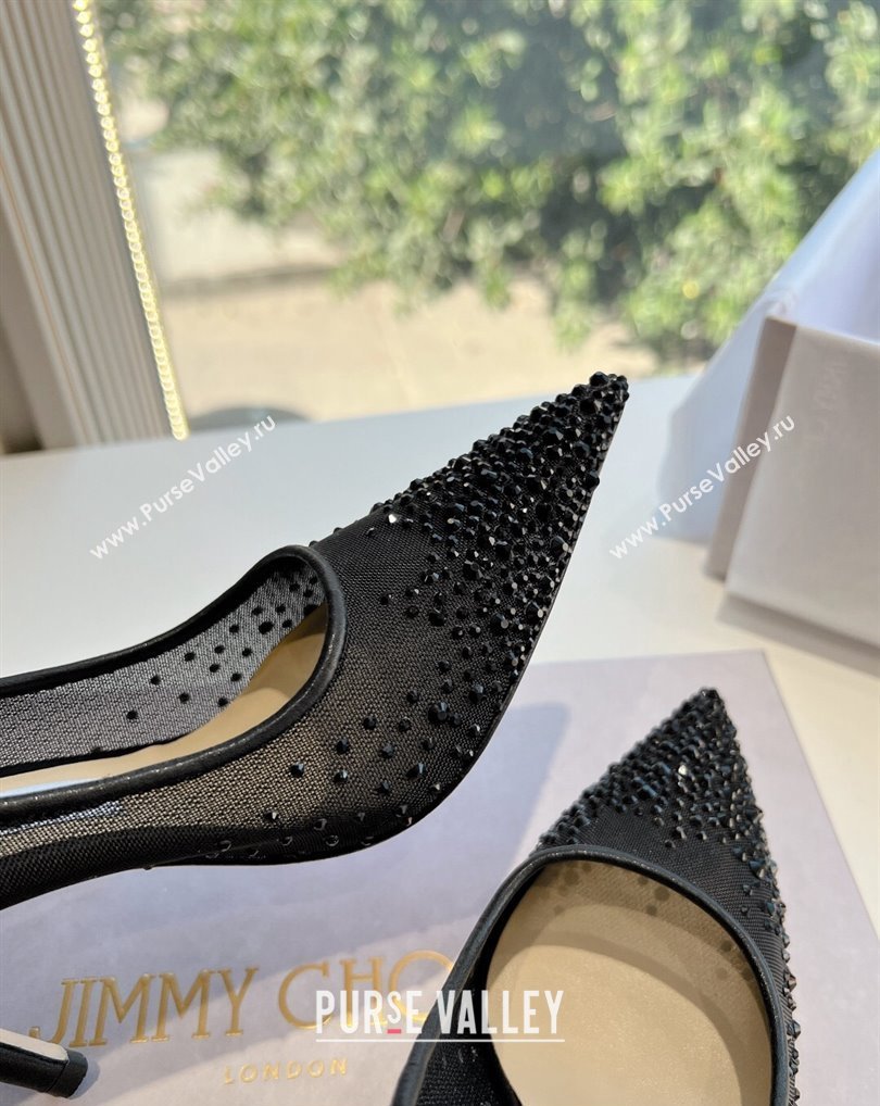Jimmy Choo High Heel Love 85 Mesh Pointed-Toe Pumps Black with Degrade Crystals 2024 (kaola-24010601)