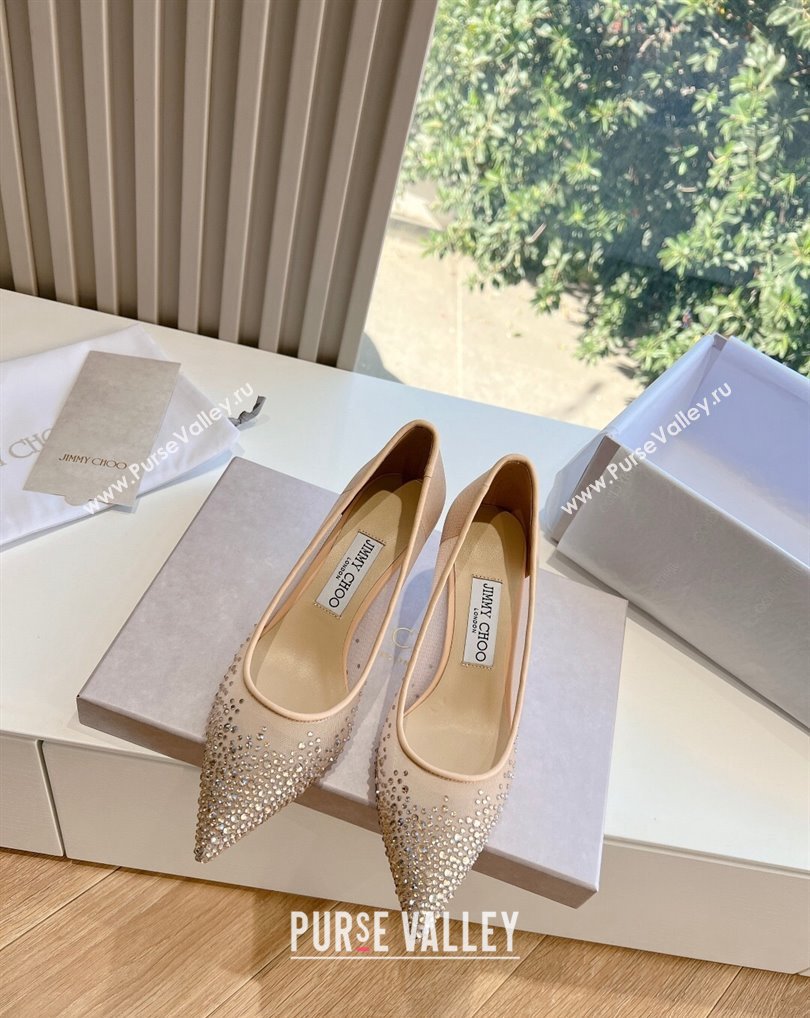 Jimmy Choo Mid Heel Love Mesh Pointed-Toe Pumps Nude with Degrade Crystals 2024 (kaola-24010608)