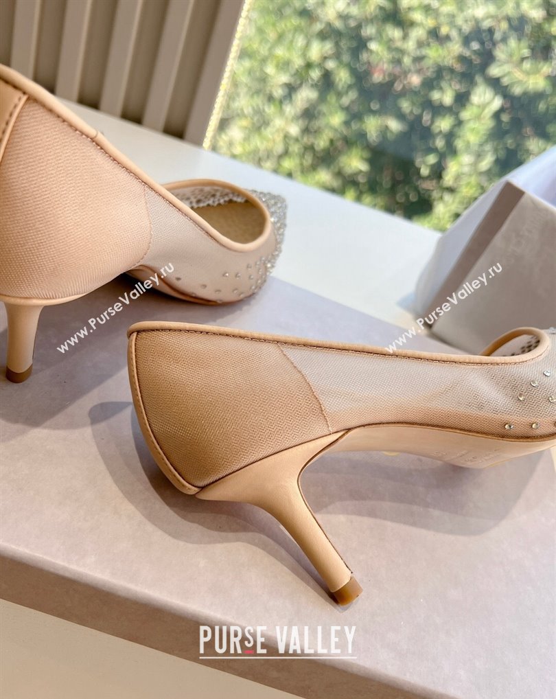 Jimmy Choo Mid Heel Love Mesh Pointed-Toe Pumps Nude with Degrade Crystals 2024 (kaola-24010608)