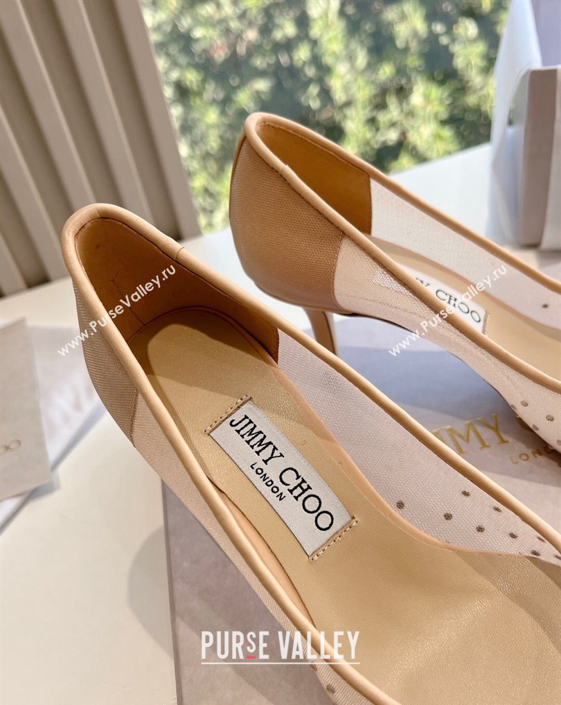 Jimmy Choo Mid Heel Love Mesh Pointed-Toe Pumps Nude with Degrade Crystals 2024 (kaola-24010608)