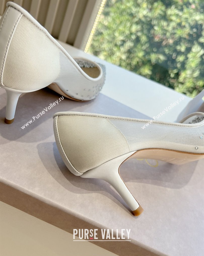Jimmy Choo Mid Heel Love Mesh Pointed-Toe Pumps White with Degrade Crystals 2024 (kaola-24010607)
