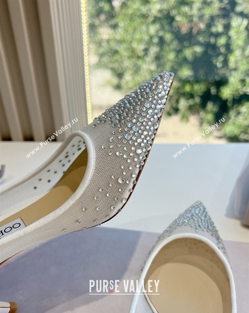 Jimmy Choo Mid Heel Love Mesh Pointed-Toe Pumps White with Degrade Crystals 2024 (kaola-24010607)