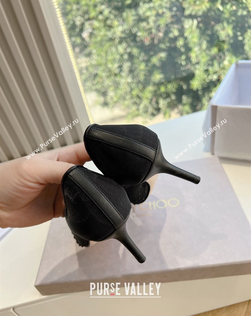 Jimmy Choo Mid Heel Love Mesh Pointed-Toe Pumps Black with Degrade Crystals 2024 (kaola-24010605)