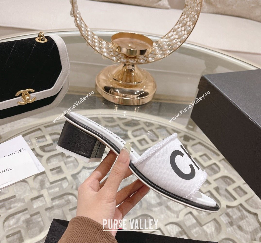 Chanel Heel 4.5cm Logo Fabric Mules White 2024 (modeng-24010425)
