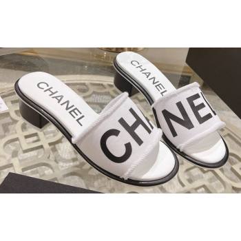 Chanel Heel 4.5cm Logo Fabric Mules White 2024 (modeng-24010425)
