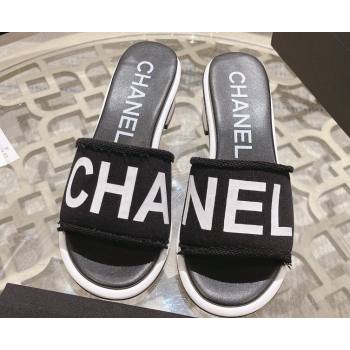 Chanel Heel 4.5cm Logo Fabric Mules Black 2024 (modeng-24010424)