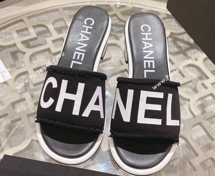 Chanel Heel 4.5cm Logo Fabric Mules Black 2024 (modeng-24010424)