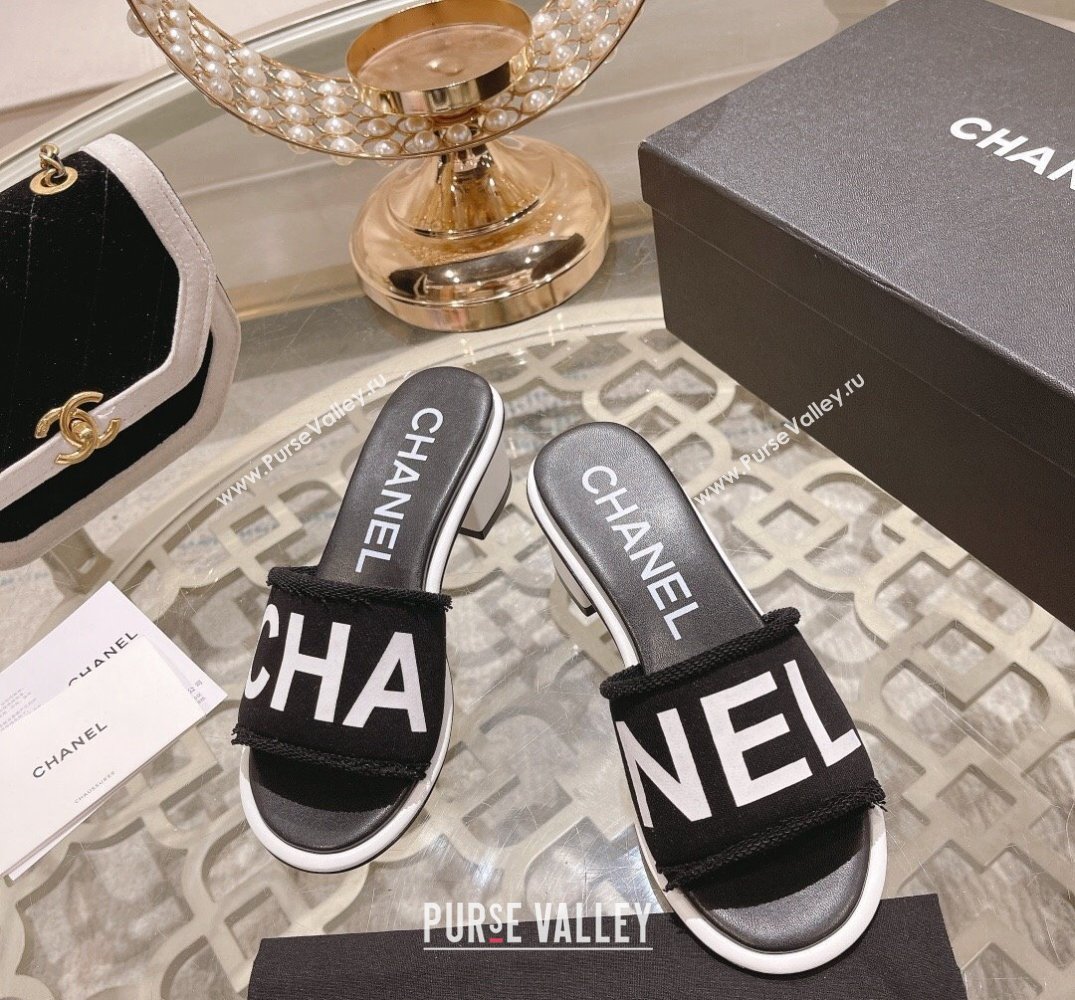 Chanel Heel 4.5cm Logo Fabric Mules Black 2024 (modeng-24010424)