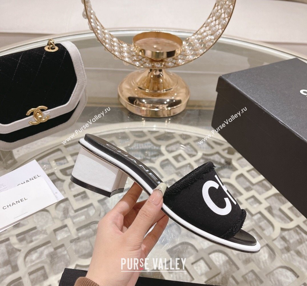 Chanel Heel 4.5cm Logo Fabric Mules Black 2024 (modeng-24010424)