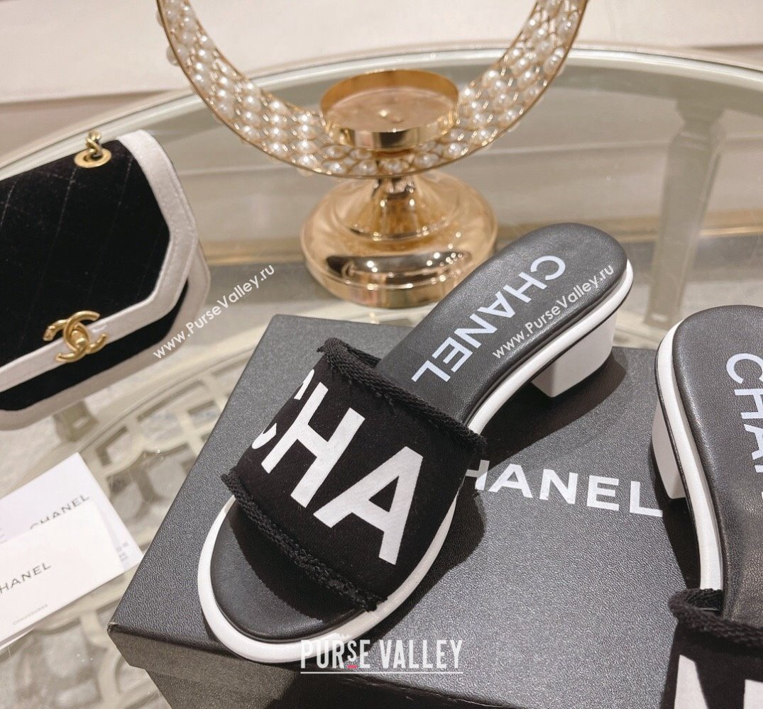 Chanel Heel 4.5cm Logo Fabric Mules Black 2024 (modeng-24010424)