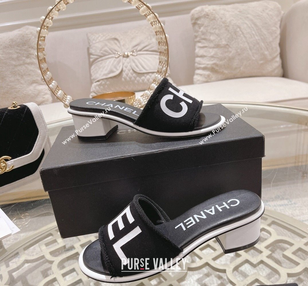 Chanel Heel 4.5cm Logo Fabric Mules Black 2024 (modeng-24010424)
