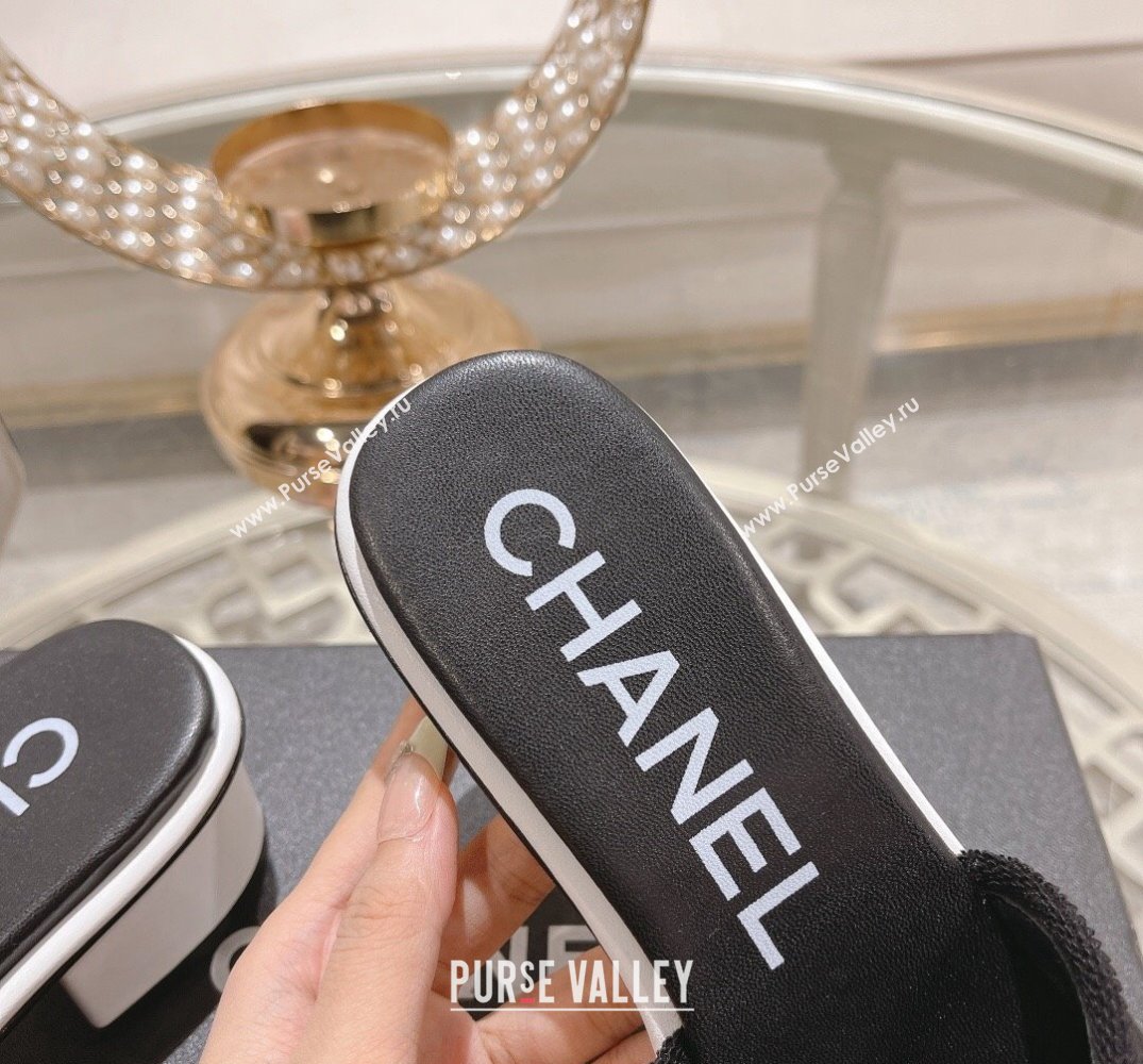 Chanel Heel 4.5cm Logo Fabric Mules Black 2024 (modeng-24010424)