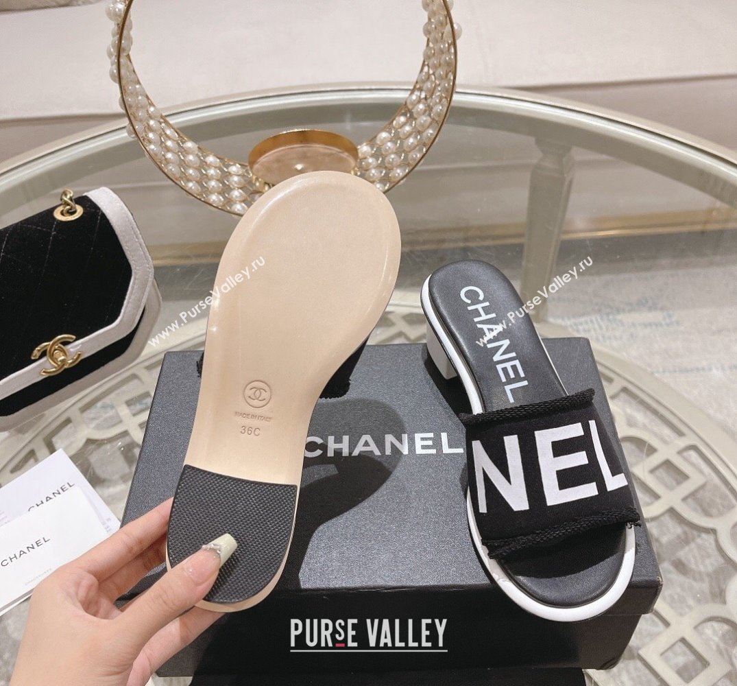 Chanel Heel 4.5cm Logo Fabric Mules Black 2024 (modeng-24010424)