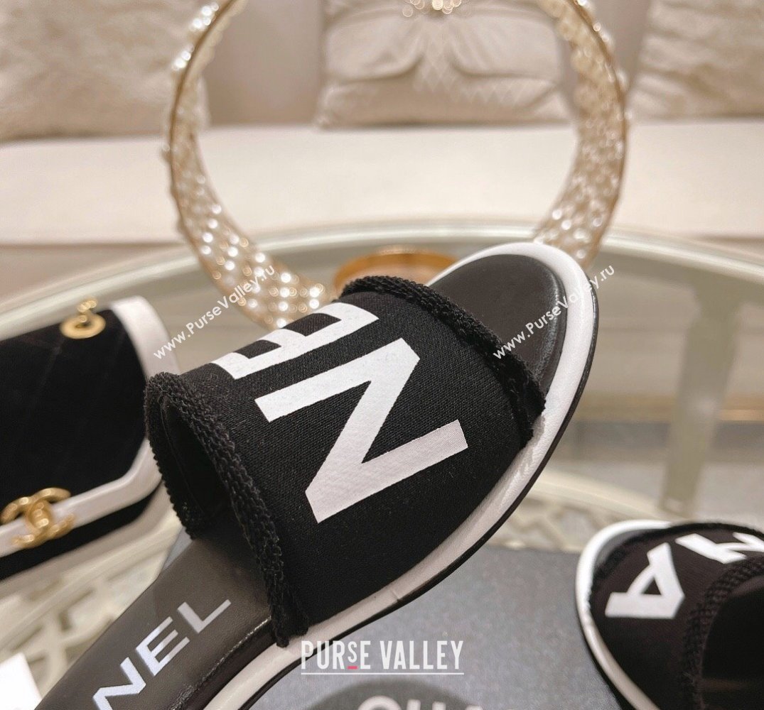 Chanel Heel 4.5cm Logo Fabric Mules Black 2024 (modeng-24010424)