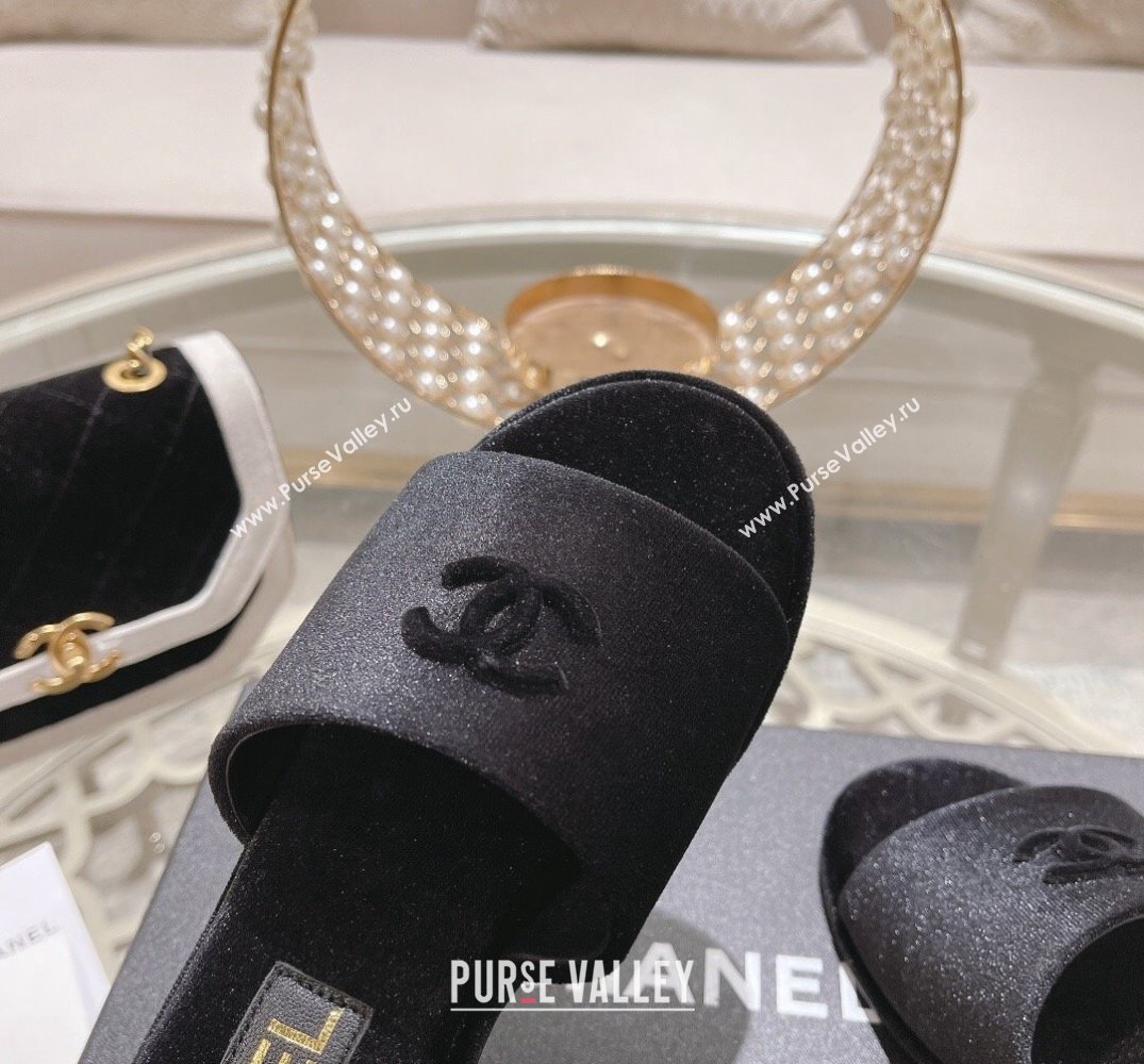 Chanel Gold Heel CC Logo Fabric Mules Black 2024 (modeng-24010419)
