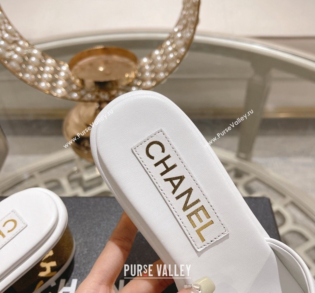 Chanel Gold Heel CC Logo Lambskin Mules White 2024 (modeng-24010422)