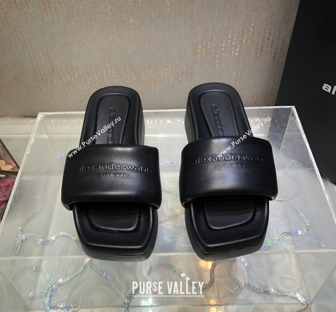 Alexander Wang platform sheep leather float slides Black 2024 (modeng-24010551)