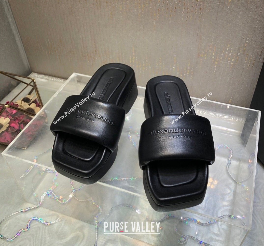 Alexander Wang platform sheep leather float slides Black 2024 (modeng-24010551)