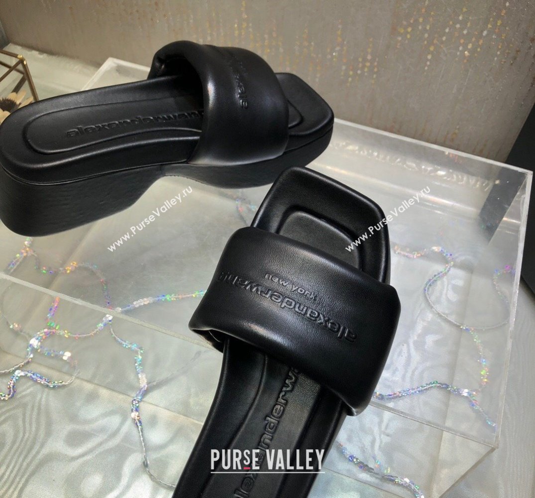 Alexander Wang platform sheep leather float slides Black 2024 (modeng-24010551)