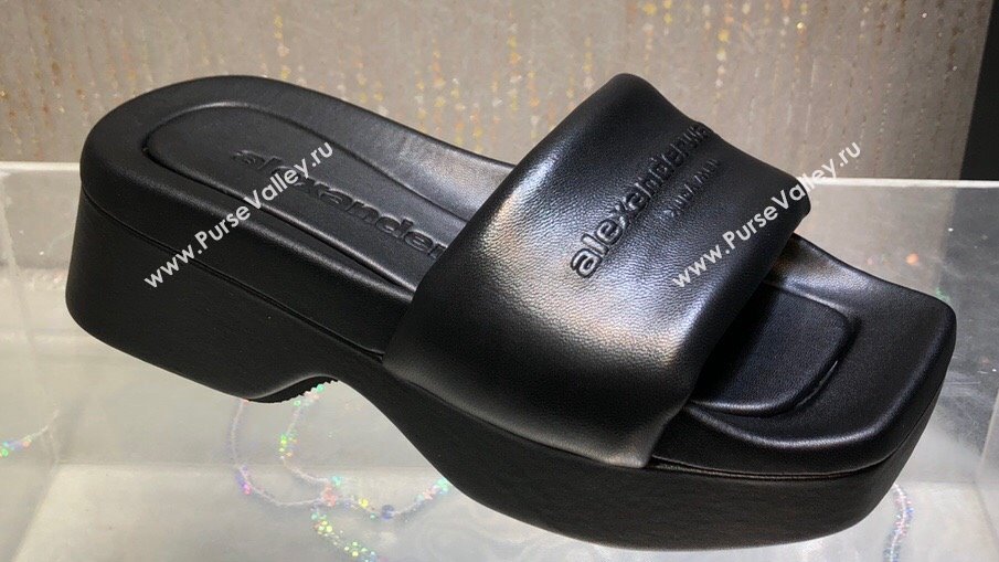 Alexander Wang platform sheep leather float slides Black 2024 (modeng-24010551)