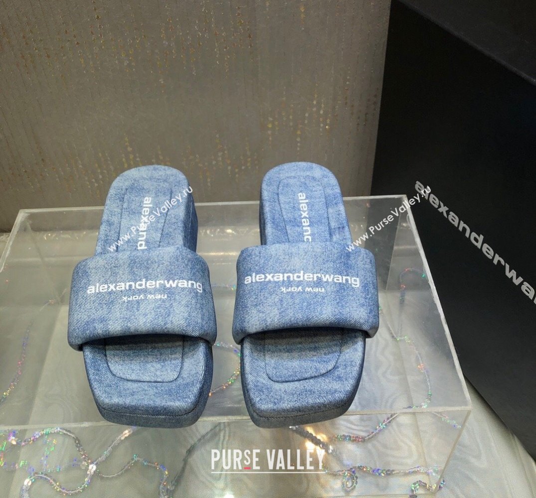 Alexander Wang platform trompe-loeil denim goatskin float slides Blue 2024 (modeng-24010553)