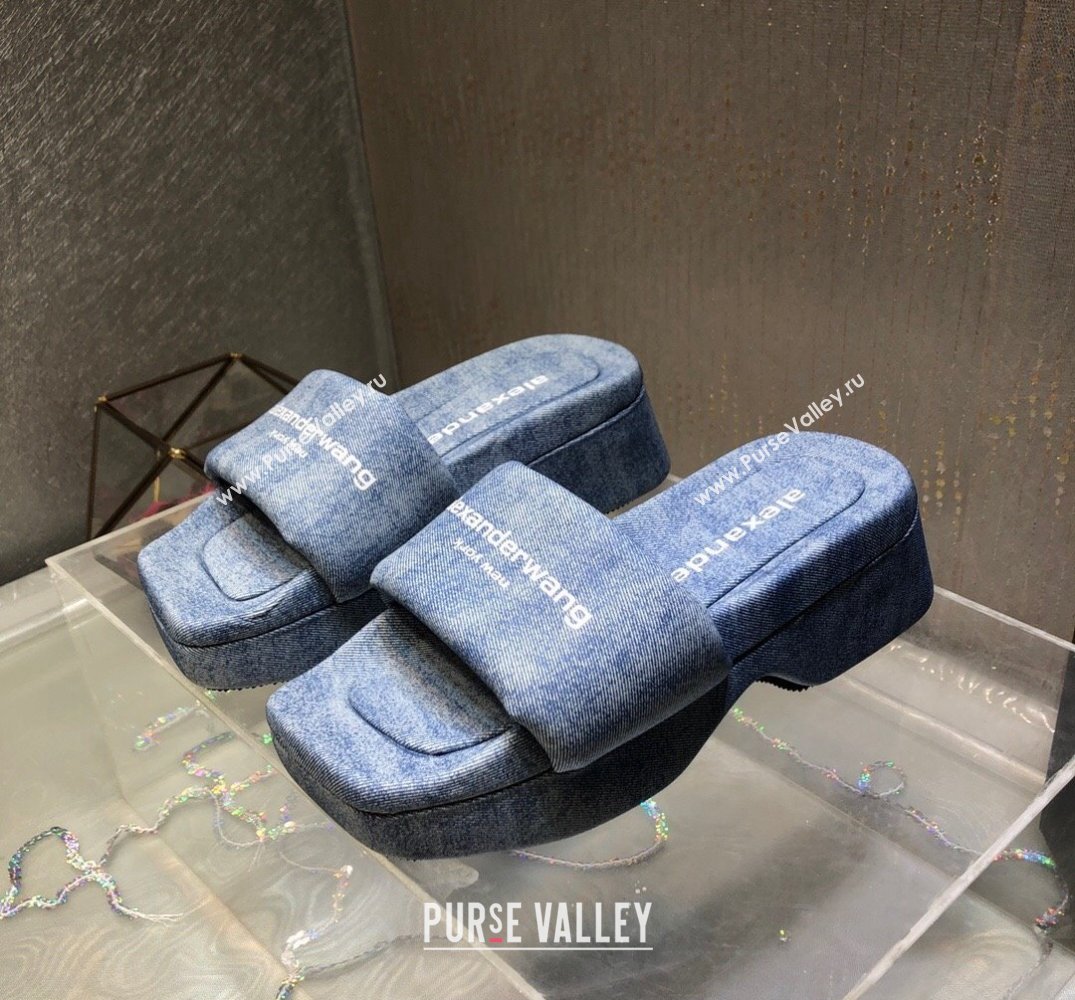 Alexander Wang platform trompe-loeil denim goatskin float slides Blue 2024 (modeng-24010553)