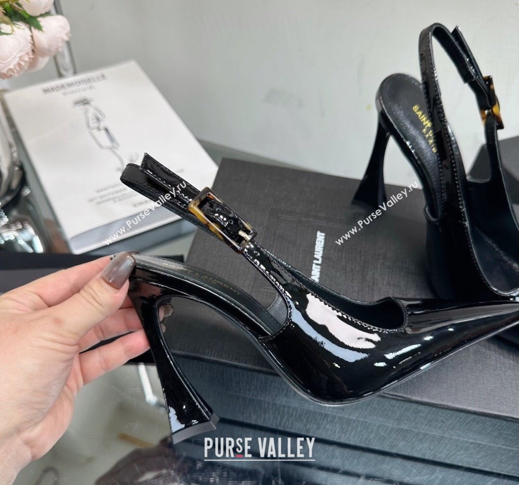 Saint Laurent Heel 10.5cm Kiki patent leather slingback pumps Black 2024 (modeng-24010807)