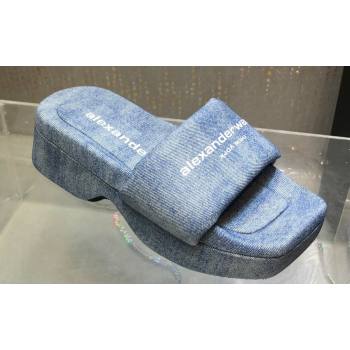 Alexander Wang platform trompe-loeil denim goatskin float slides Blue 2024 (modeng-24010553)