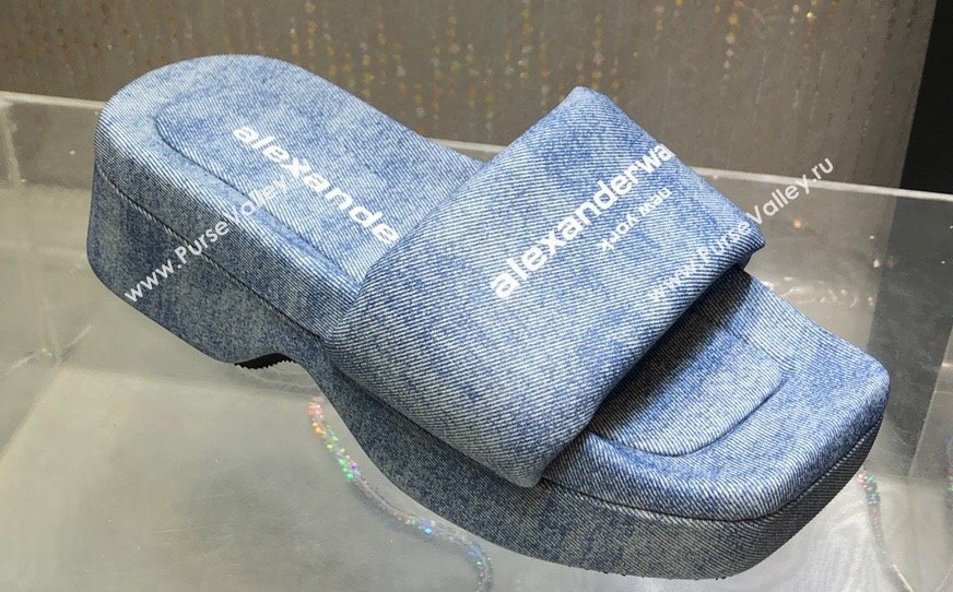 Alexander Wang platform trompe-loeil denim goatskin float slides Blue 2024 (modeng-24010553)