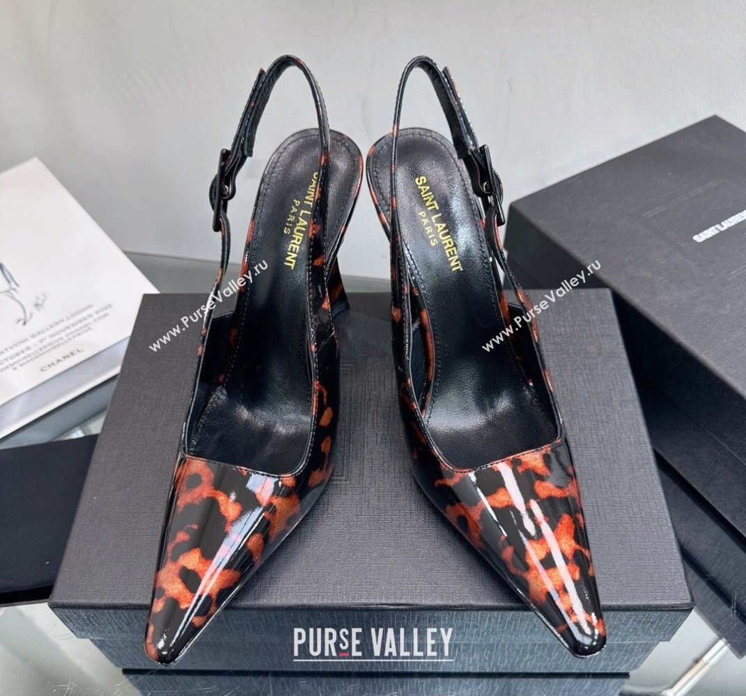 Saint Laurent Heel 10.5cm Kiki patent leather slingback pumps Print 2024 (modeng-24010810)