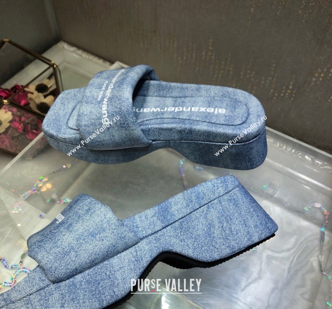 Alexander Wang platform trompe-loeil denim goatskin float slides Blue 2024 (modeng-24010553)