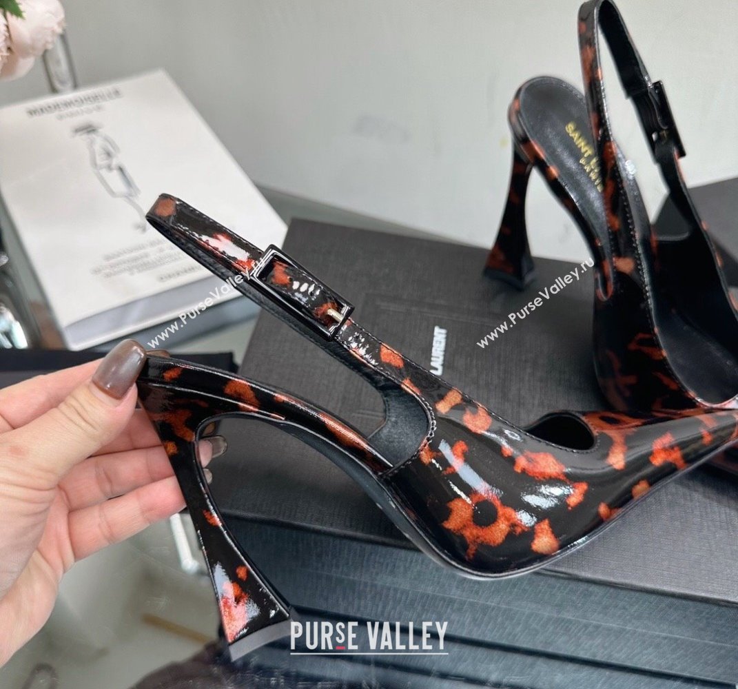 Saint Laurent Heel 10.5cm Kiki patent leather slingback pumps Print 2024 (modeng-24010810)