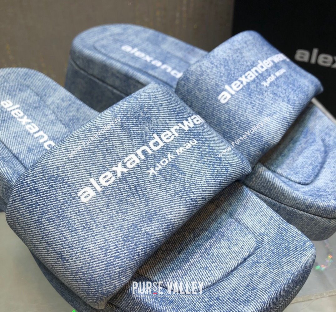 Alexander Wang platform trompe-loeil denim goatskin float slides Blue 2024 (modeng-24010553)