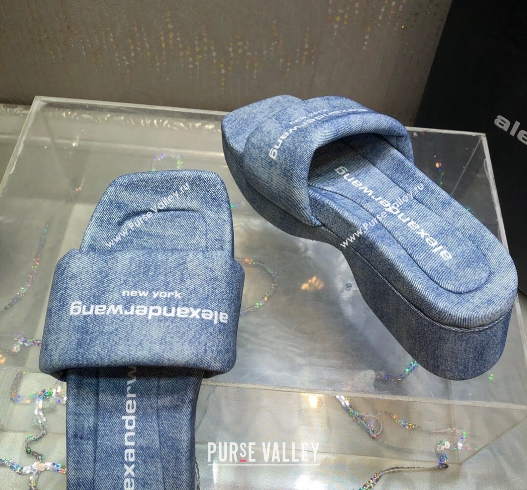 Alexander Wang platform trompe-loeil denim goatskin float slides Blue 2024 (modeng-24010553)
